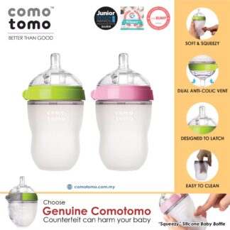 Comotomo Natural-Feel Silicone Baby Bottle - Green/Pink (150ML/250ML)